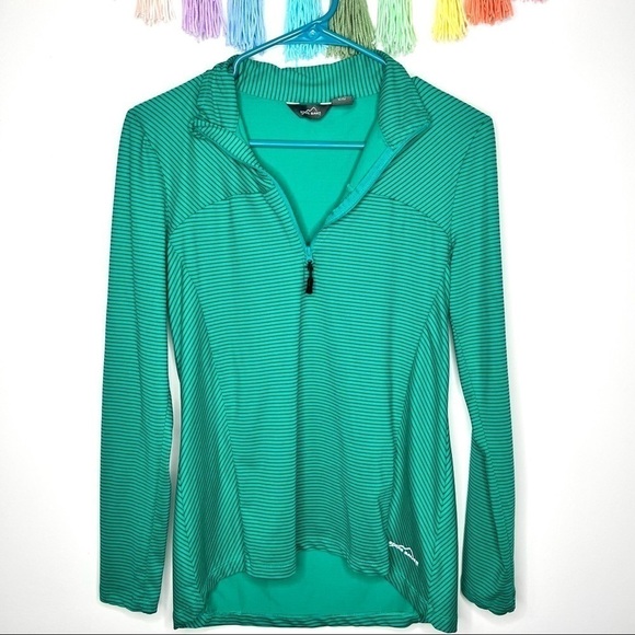Eddie Bauer Green Stripe Pull On Half Zip Comfy Lounge Jacket Size Small - Picture 1 of 12